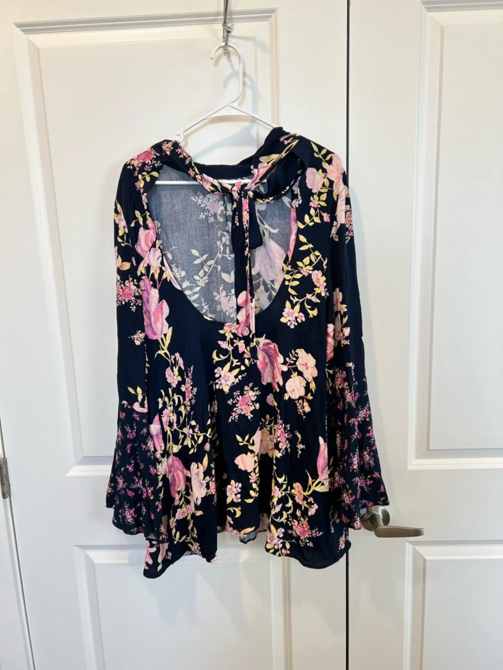 Free People Navy Floral Open-Back Mini Dress with Pink Blooms - Picture 10 of 12